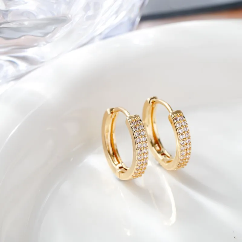 6/8/10/12mm Silver Color Double Row Zircon Hoop Earrings for Women Trendy Y2K CZ Huggies Earring Jewelry Gifts Wholesale