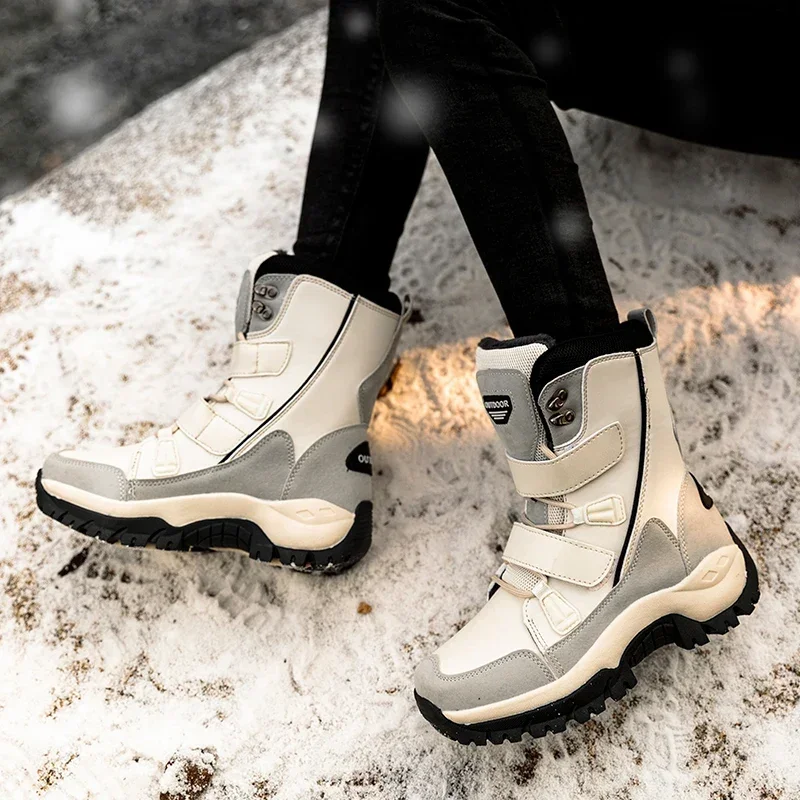 New Winter Women Boots Warm Plush Mid-Calf Women's Snow Boots Lace-up Outdoor Waterproof Hiking Boots Chaussures Femme Size 42