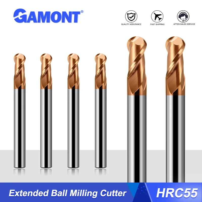 

GAMONT HRC55 2-Flute Nano Coating Ball Nose Endmill Tungsten Steel Carbide Lengthening Top Milling Cutter CNC Machining Center