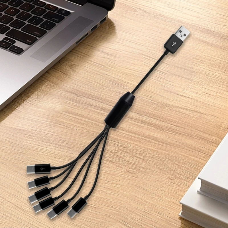 

6 в 1 USB2.0 штекер на 6 штекерный разветвитель Type-c Кабель-адаптер Синхронизация данных Зарядка