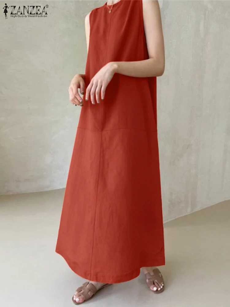 

2023 ZANZEA Fashion Summer Women Elegant Party Holiday Sundress Robe Femme Casual Beach Maxi Vestido Sleeveless Solid Long Dress
