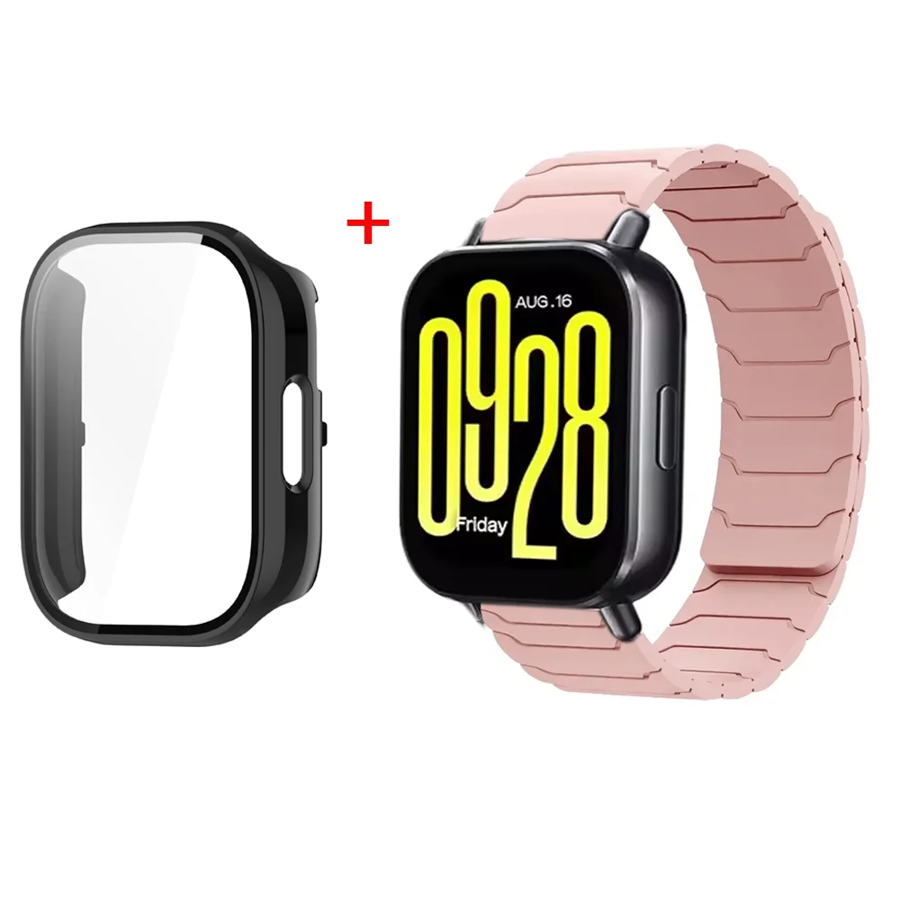 Magnetic Silicone Watch Strap with Protective PC Case & Glass Screen