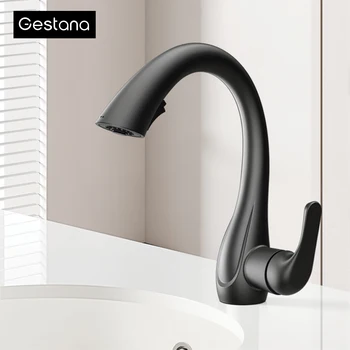 Luxury Gun Grey Brass Kitchen Faucet Touch Control Pull out Single Handle Hot Cold Water 2 Functions Mixer Tap with 360 Rotation 1