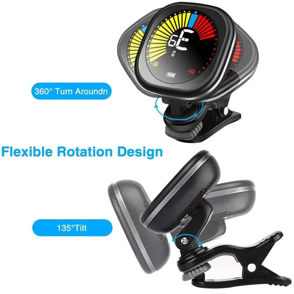 

LCD Display Digital Guitar Tuner Pedal Clip On Rechargeable Guitar Tuner for Chromatic Tuning Guitar Violin Ukulele Guitar M6J8