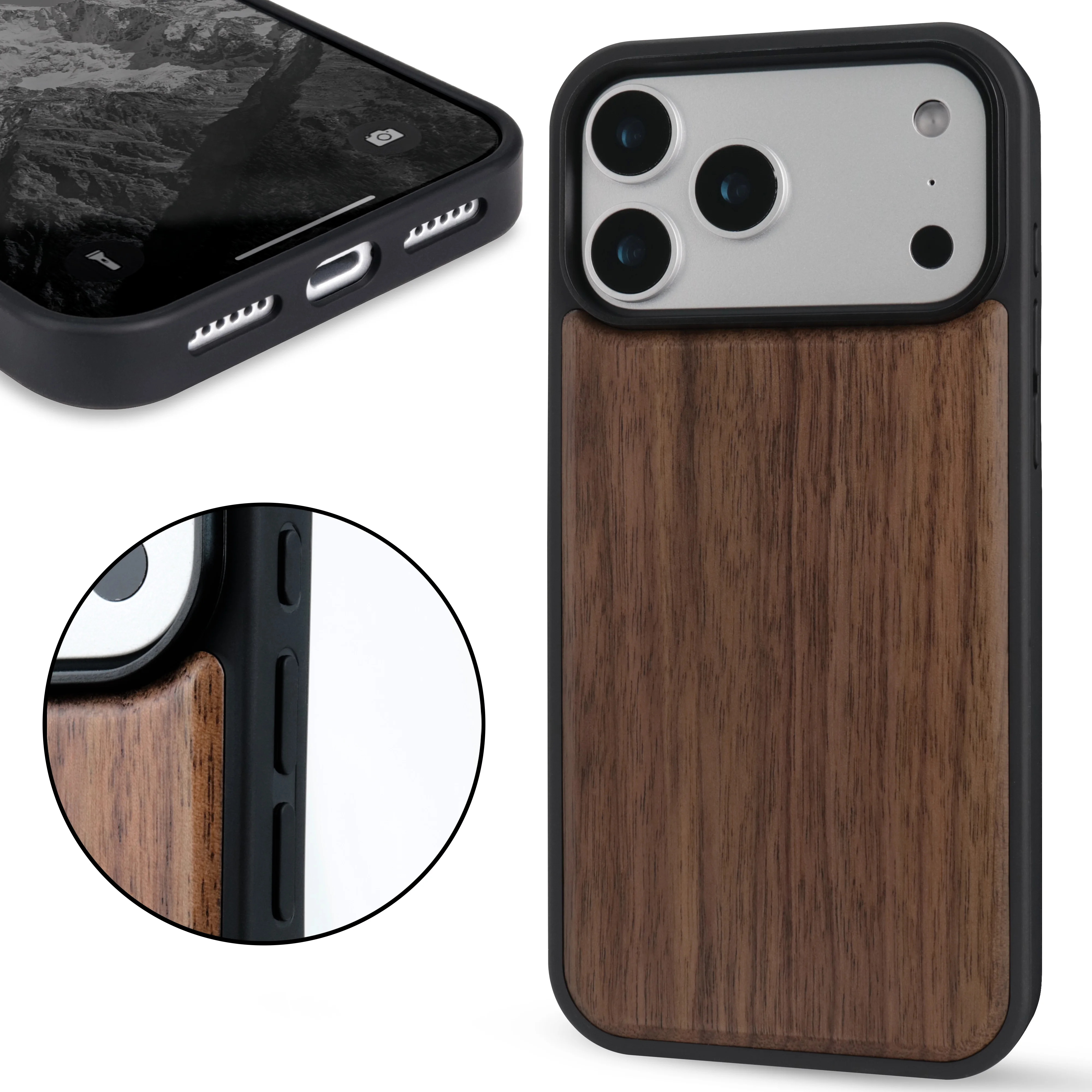 Deluxe Shockproof Walnut Cherry Wood Phone Case with Soft Bumper Cover