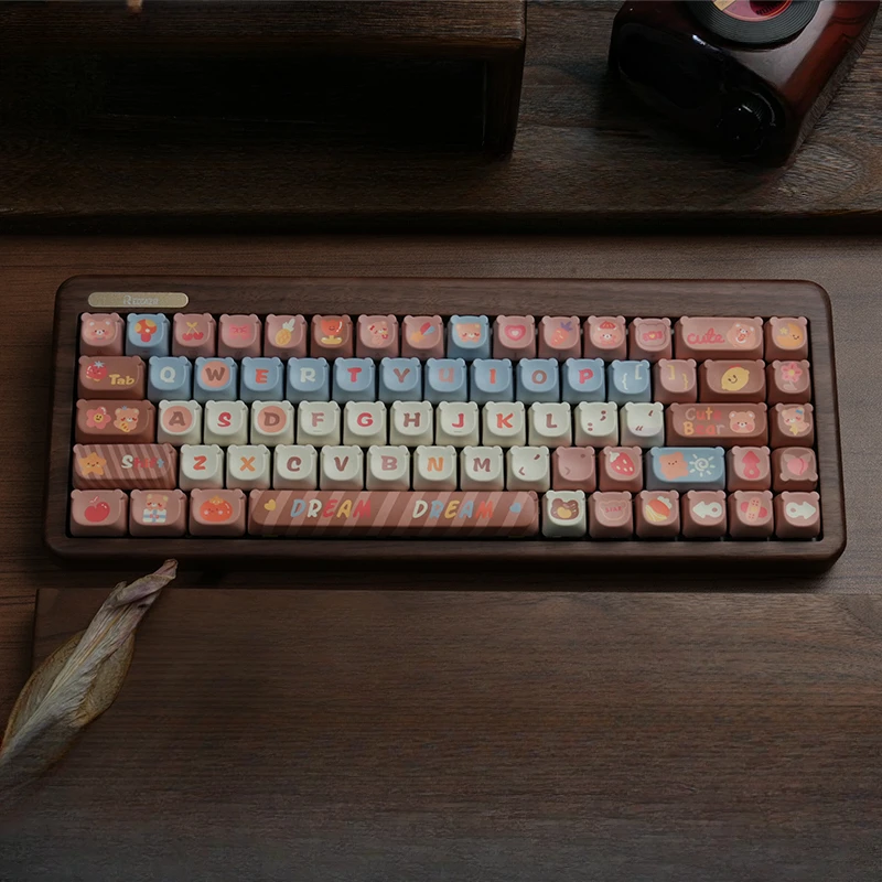 

R68 Wood Mechanical Keyboard 68keys Wireless Bluetooth Custom Hot SwapWalnut Shell Gaming Keyboard RGB Backlight Gasket Keyboard