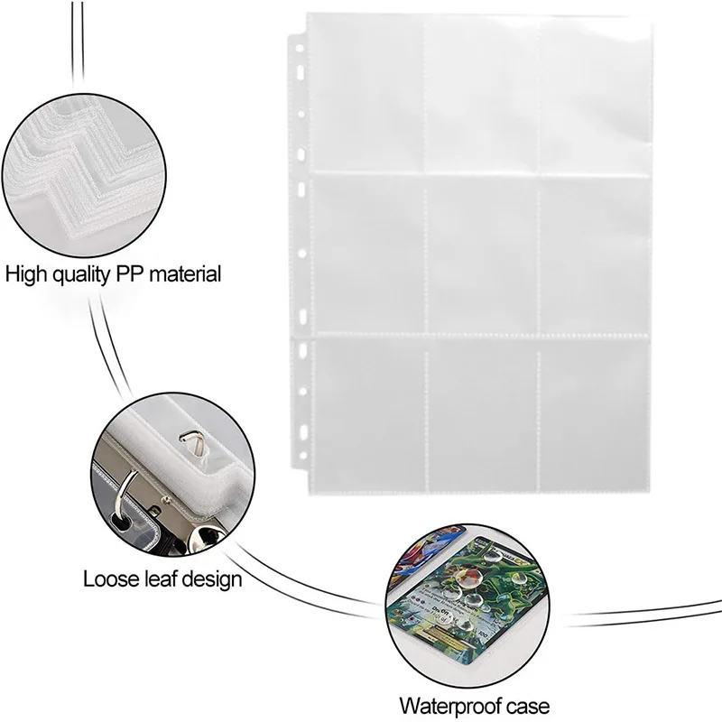 Trading Gaming Card Sleeves 50pcs 9 Pocket Trading Gaming Card Sleeves Storage Wallet Album Binder Pages Collection Coin Holders Sleeves YuGiOh Photo Albums
