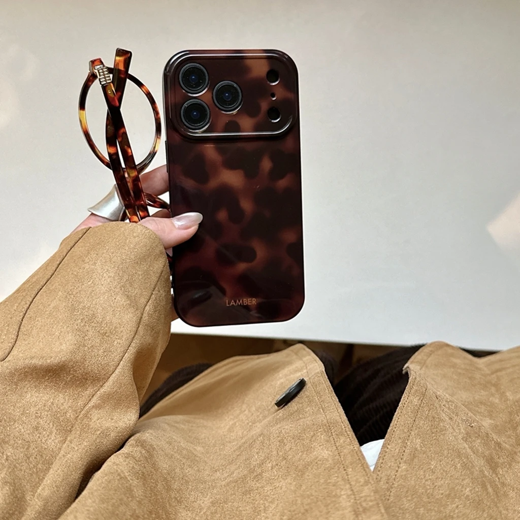 Retro Stylish Amber Color Lamber Pattern Glossy Phone Cover Case for iPhone 17 16 15 14 13 12 Pro Max Plus Air Image 5