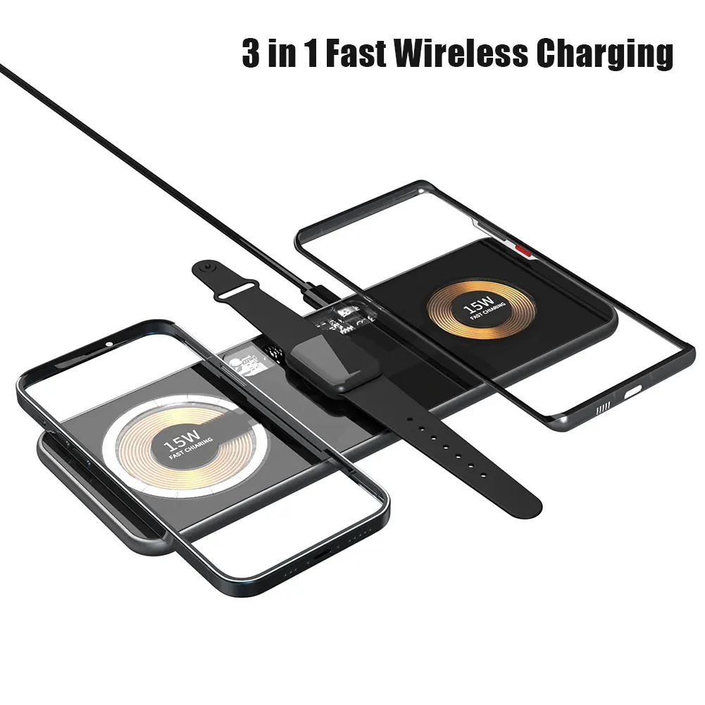 

30W Magnetic Wireless Charger 3 in 1 Stand Dual 15W Pad for iPhone 14 13 12 Pro/Airpod 3/iWatch 8 7 Transparent Fast Chargers