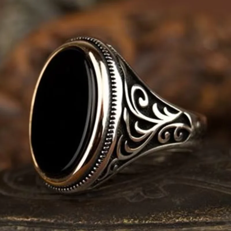 Gemstone Inlaid Men's Ring T&uuml;rkiye Retro Jewelry