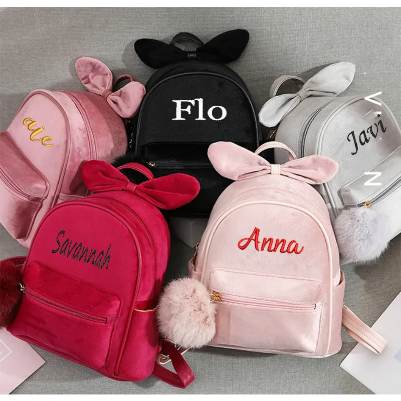 Zaino in flanella ricamato personalizzato borsa da viaggio zaino per lo Shopping per studenti personalizzato qualsiasi nome zaino corto in peluche regalo per ragazze