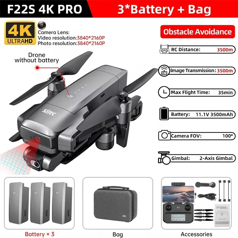 ตัวเลือกสินค้า โดรนถ่ายภาพ 4K พร้อม Gimbal ป้องกันสั่น บินไกล 3.5 กม.