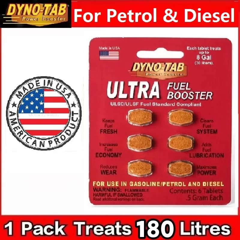 Octane Booster Dynotab Ultra Fuel Booster 6-Tab Card Clean Carbon Deposit Fuel System Increase Power Fast Dissolving 100% Active Ingredient