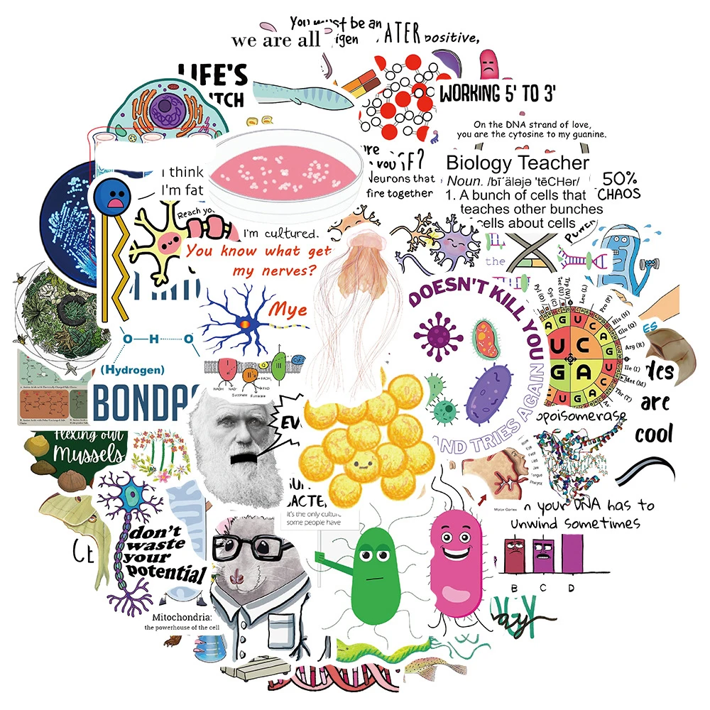 POPNWOW 50 stuks laboratorium wiskunde natuurkunde scheikunde stickers set, waterdichte vinyl lab stickers voor reiskoffer bagage laptop waterfles iPad mobiele telefoon fiets skateboard helmen gitaar