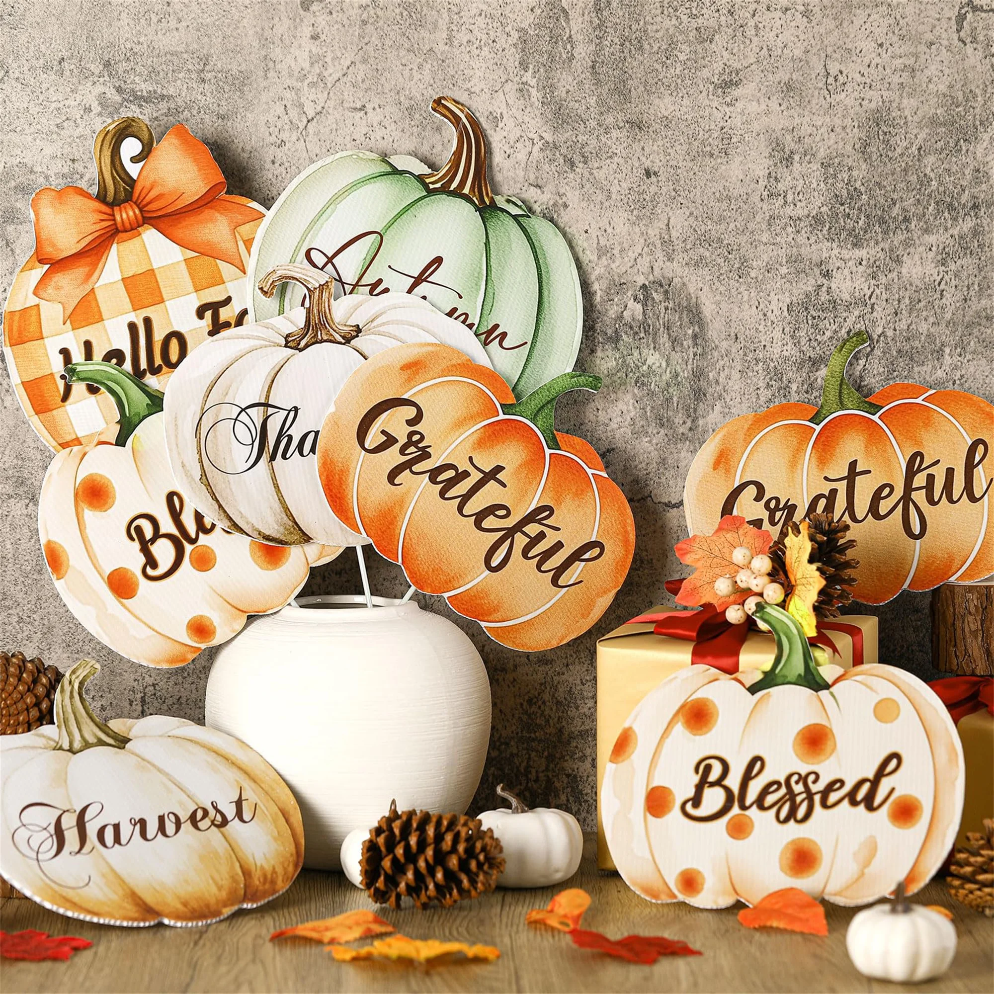 6 Pcs Large Pumpkin Christmas Tree Picks Creative Thanksgiving Tree Ornaments for Festive Home Theme Party