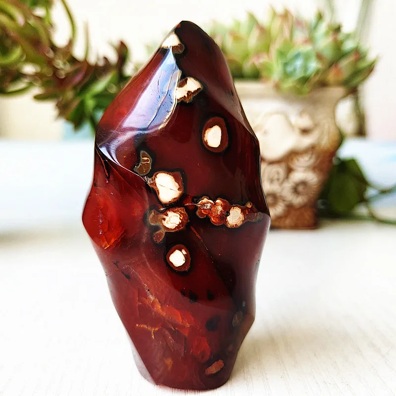 Natural Stone Red Agate Flame Crystal Lce Cream Torch Spiritual Energy Healing and Feng Shui Desk Room Decoration Maison Home