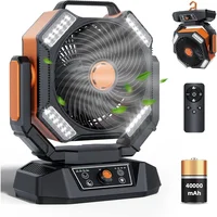 Fans, Battery Operated Portable Tent Fan with LED Light, Remote Control, Hook, 270°Pivot, Stepless Speed-Ideal for Camping, Fans 2