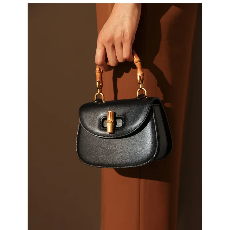 

New Genuine Leather Women's Bag 2023 Handbags Bamboo Handle Ladies Shoulder Bags Small Underarm Crossbody Female Messenger Bag