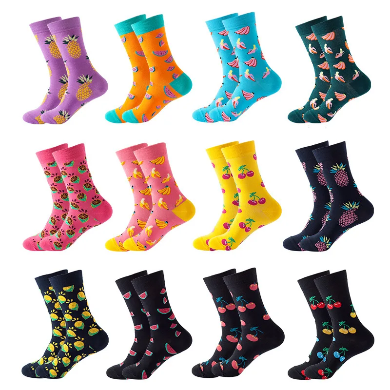 5 Pairs Neutral Cool Funny Hiphop Casual Pastel Pack Long Tube Set Men Fashion Print Harajuku Cotton Sports Running Socks