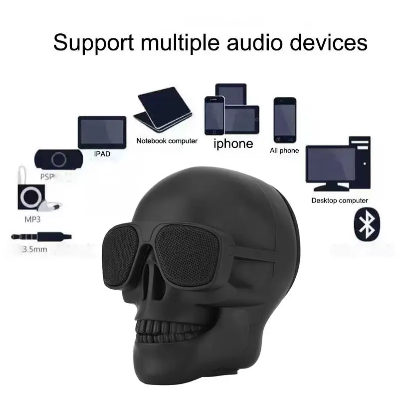 Skull Head Speaker Portable Mini Bluetooth-compatible Wireless HD Stereo Speakers Skull Head Subwoofer Creative Home Ornament