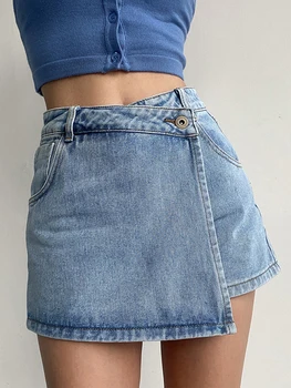 plus Size Women's High Waist A-Line Skirt Jeans Uneven Length Anti-Light Loose Fit Denim Skirts for Summer
