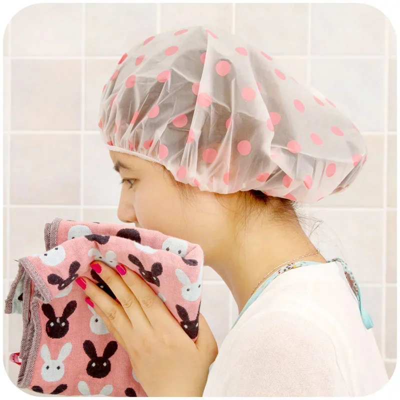 Bashroom Shower Cap Waterproof Thicken Elastic Bath Hat Dustproof Cap Hair Salon Bashroom Supplies Shower Caps Random Pattern 3
