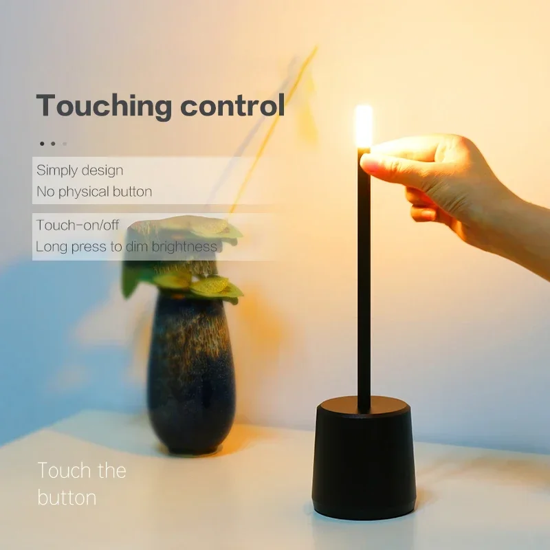 

Rechargeable LED Desk Lamp Touch Light Creative Cordless Candle Table Lamp Steplless Dimming Stylish Appearance for Home Decor