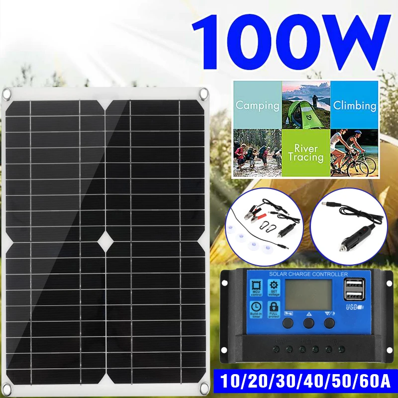 100Watt Solar Panel System 12V Battery Charge W/ 20A Controller for Boat Home RV 