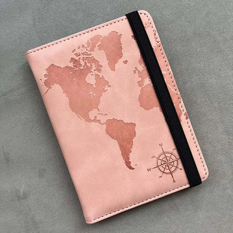 Rfid Blocking Personalised Passport Cover World Map Compass with Elastic Band Travel Essentials Passport Holder images - 6
