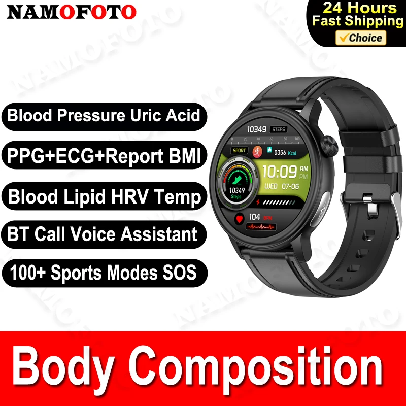 

2024 New Smart Watch Men Women 1.39'' ECG Blood Pressure Lipid Uric Acid BMI Wristwatch Heart Rate BT Call 100+ Sport Smartwatch