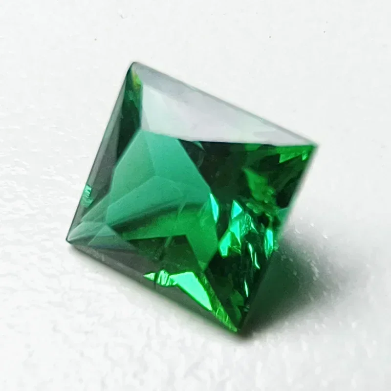 Lab Grown Zambian Emeralds Hydrothermal Hand Cutting Princess Cut with Cracks Inclusions Inside Selectable AGL Certificate