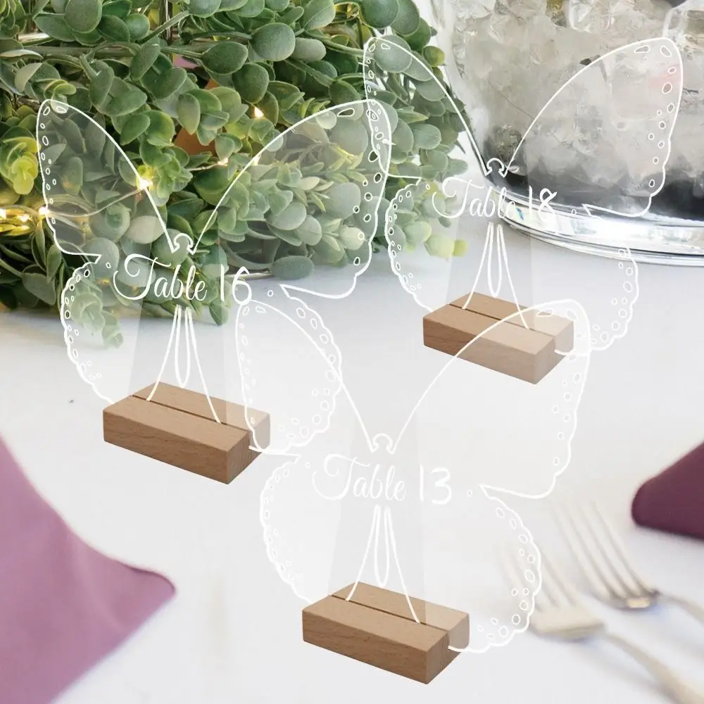 

Acrylic Table Sign Holder With Wooden Base Clear Wedding Table Sign Number Place Card Display Stand For Restaurant Hotel