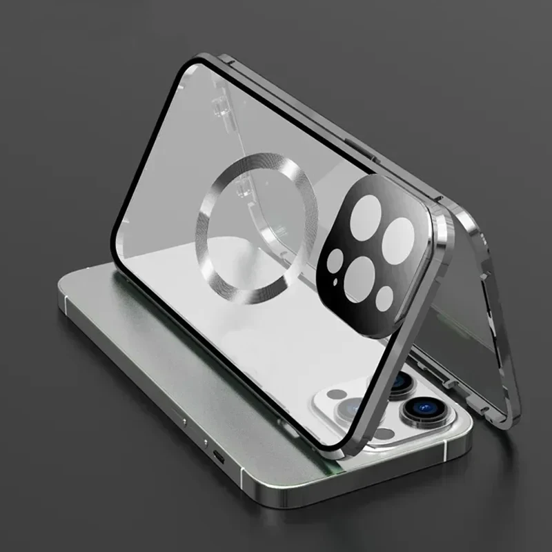 Magnetic Double-Sided Metal Frame Glass Case with 360° Protection
