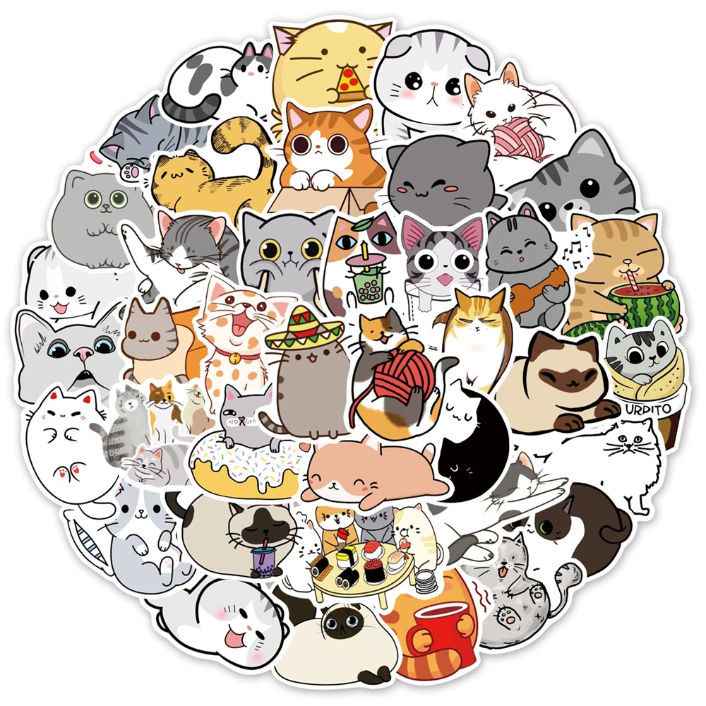 50PCS Cartoon Cute Cat Animal Personality Graffiti Creative Sticker Toy Skateboard Guitar  Computer Refrigerator Desk Decoration 3