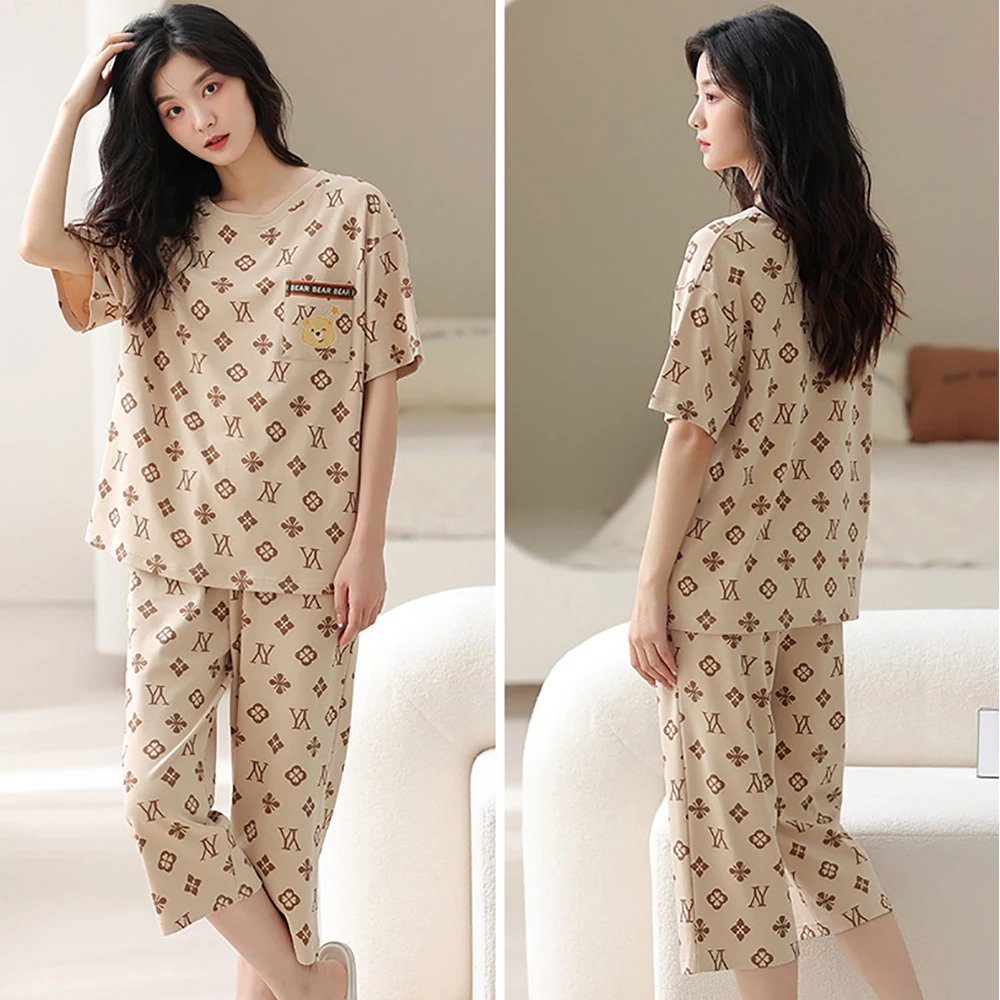 M-2XL High-quality 100% Cotton Pajamas Set 2024 New Summer Japanese Style Sleepwear Casual Breathable Soft Short Sleeve Homewear