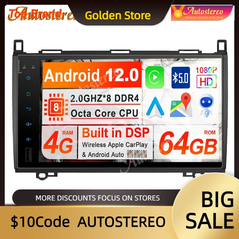 

Android 13 64GB Car No DVD Player GPS Navigation For Mercedes Benz Sprinte B200 Vito Viano W469 Multimedia Player Head Unit DSP