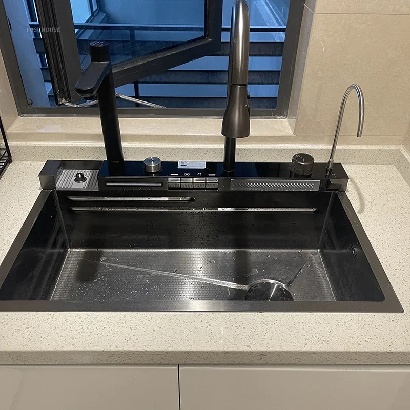 Kitchen Sink Large Single Slot 304 Stainless Steel Rain Waterfall Sink Home Honeycomb Dishwashing Basin Kitchen Accessories B A