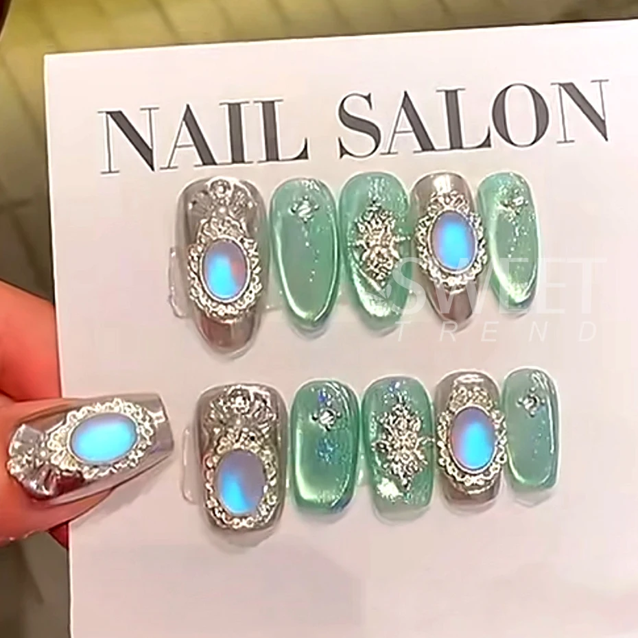 50pcs Mixed Blue Tears Cat Eye Nail Charms Blue Matte Transparent Bottom Water Drop Glass Diamond Nail Rhinestone Manicure Decor