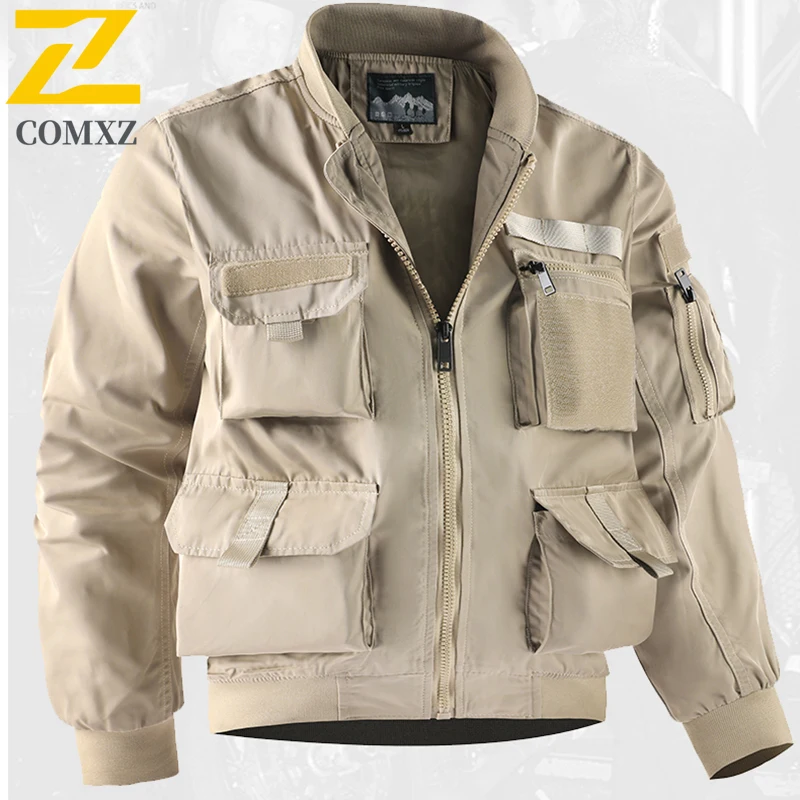 Mens Tactical Bomber Jacket Military Workwear Multi Pocket Baseball Collar Lightweight Outdoor Camping Hiking Motorcycle Coat​