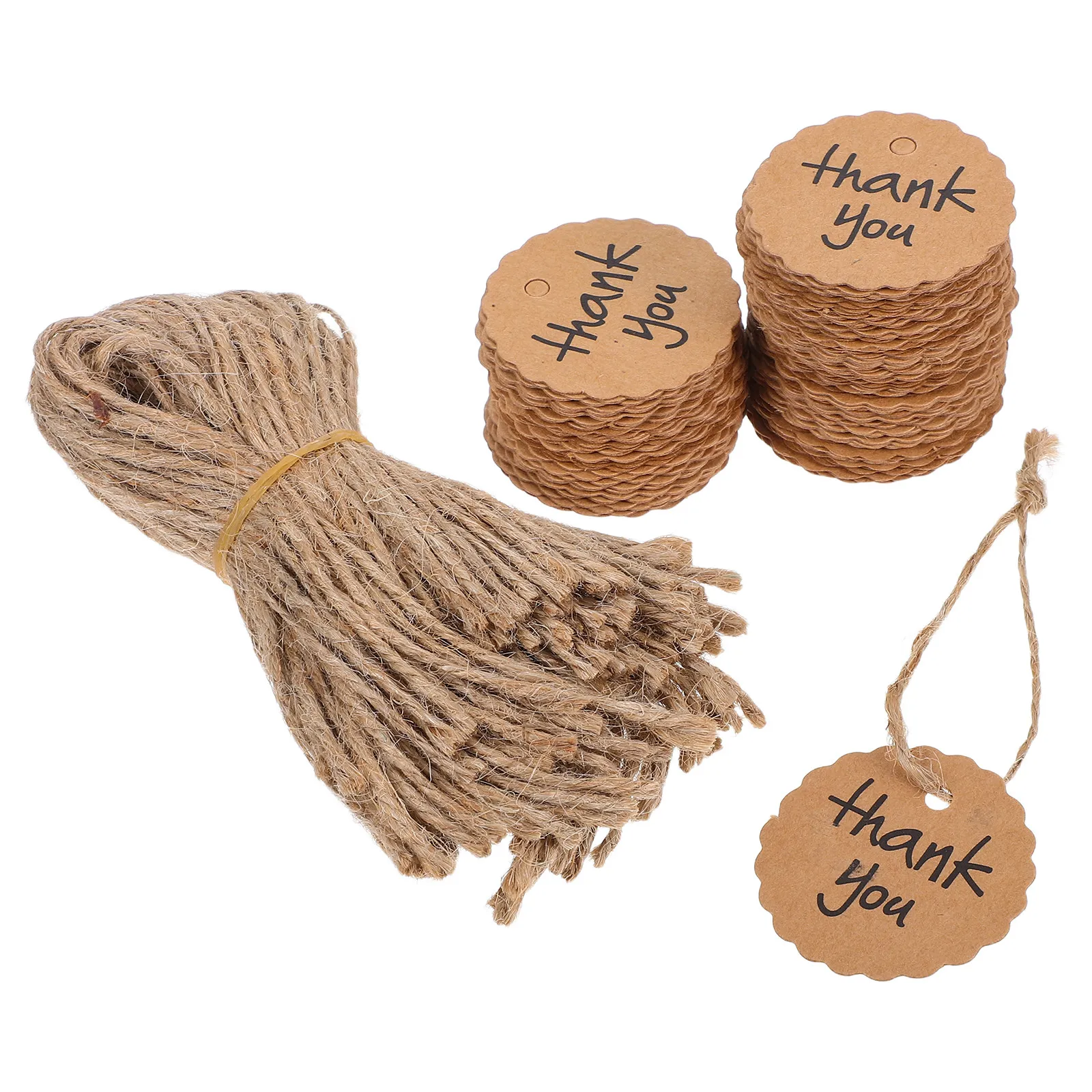 100Pcs 라운드 브라운 크래프트 종이 태그 물결 모양의 가장자리 4Cm 직경 20Cm 스트링 결혼식 호의 선물에 적합 크래프트 종이 감사합니다