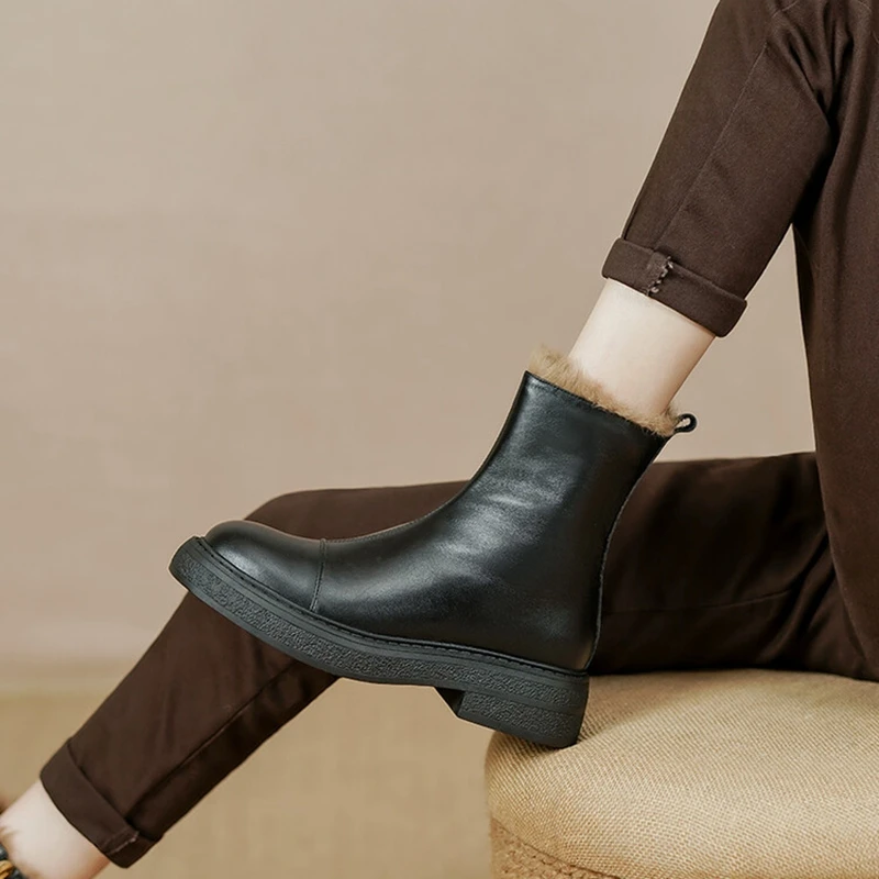 

NEW Autumn Shoes Women Genuine Leather Ankle Boots Round Toe Thick Heel Shoes Winter Chelsea Boots Casual Warm Boots for Women