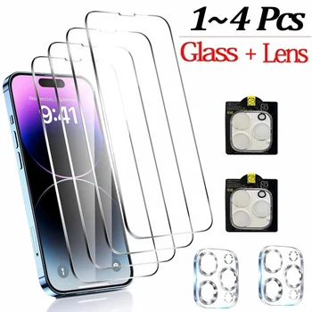 1~4Pcs Screen Protector For iPhone 17 16 15 14 Pro Max Tempered Glass iPhone 11 12 13 Mini Glass For iPhone 17 Pro Camera Film 1