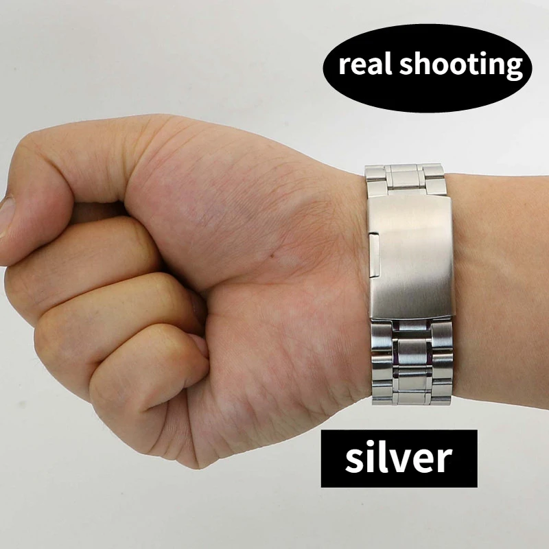 Stainless Steel Curved End Watch Band with Safety Folding Buckle Strap Bracelet