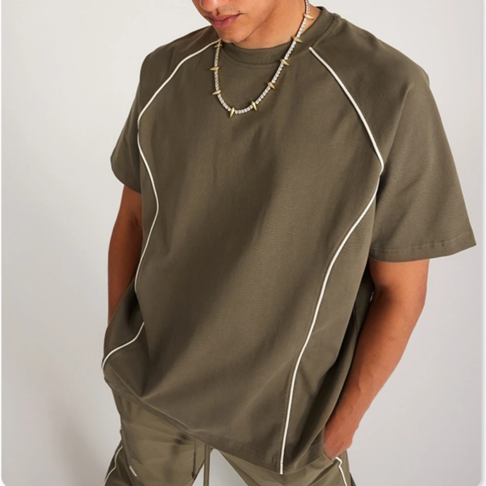 

Hip Hop Leader New Arrival Patchwork Splice Cotton Sports Oversize Streetwear T Shirt Simple Style Solid Color Cotton Tops 2023