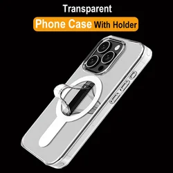 Enhanced Wireless Charging Case with Ring Holder for iPhone - Sleek and Durable Phone Protector (Transparent)