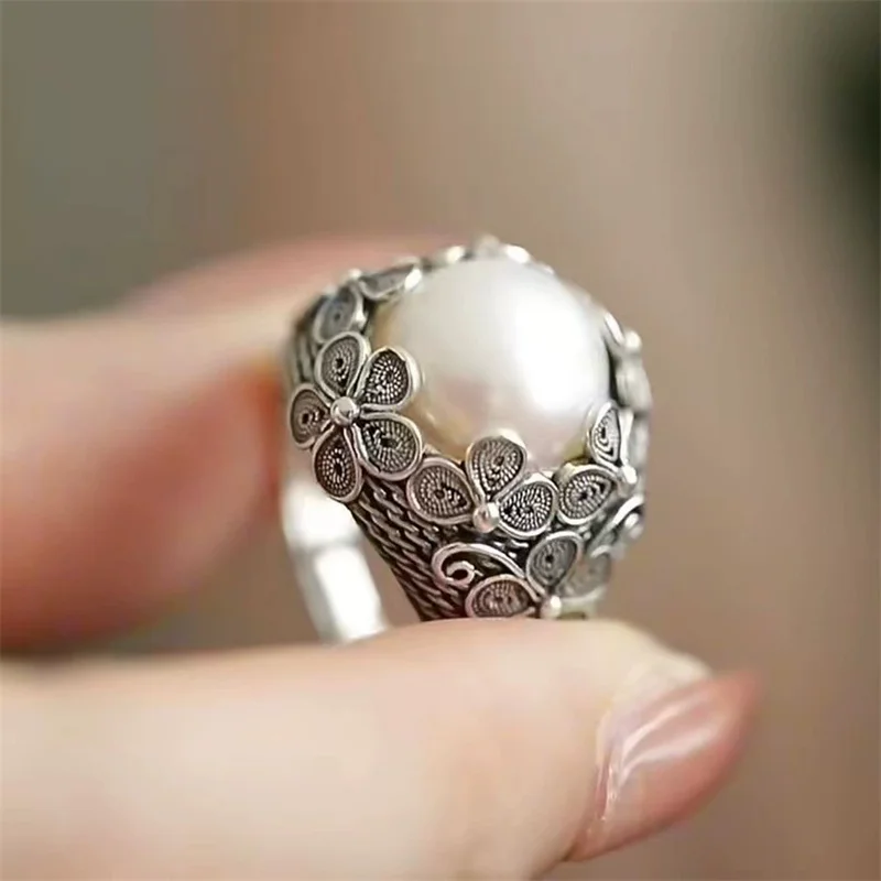 XIYANIKE Vintage Pearl Flower Adjustable Rings For Women Fashion New Jewelry Accessories Gift Party Wholesale anillos 6