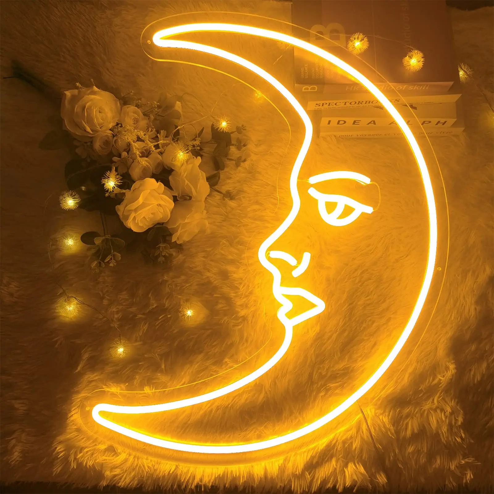 Moon Face Neon Sign LED Light Retro Moon Face Night Light for Bedroom Home Bar Man Cave Parties Housewarming Gifts