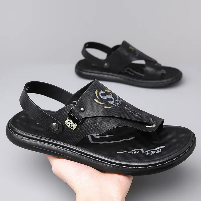 Summer Men's Leather Sandals Breathable Soft Sole Casual Trendy Beach Shoes leather sandals