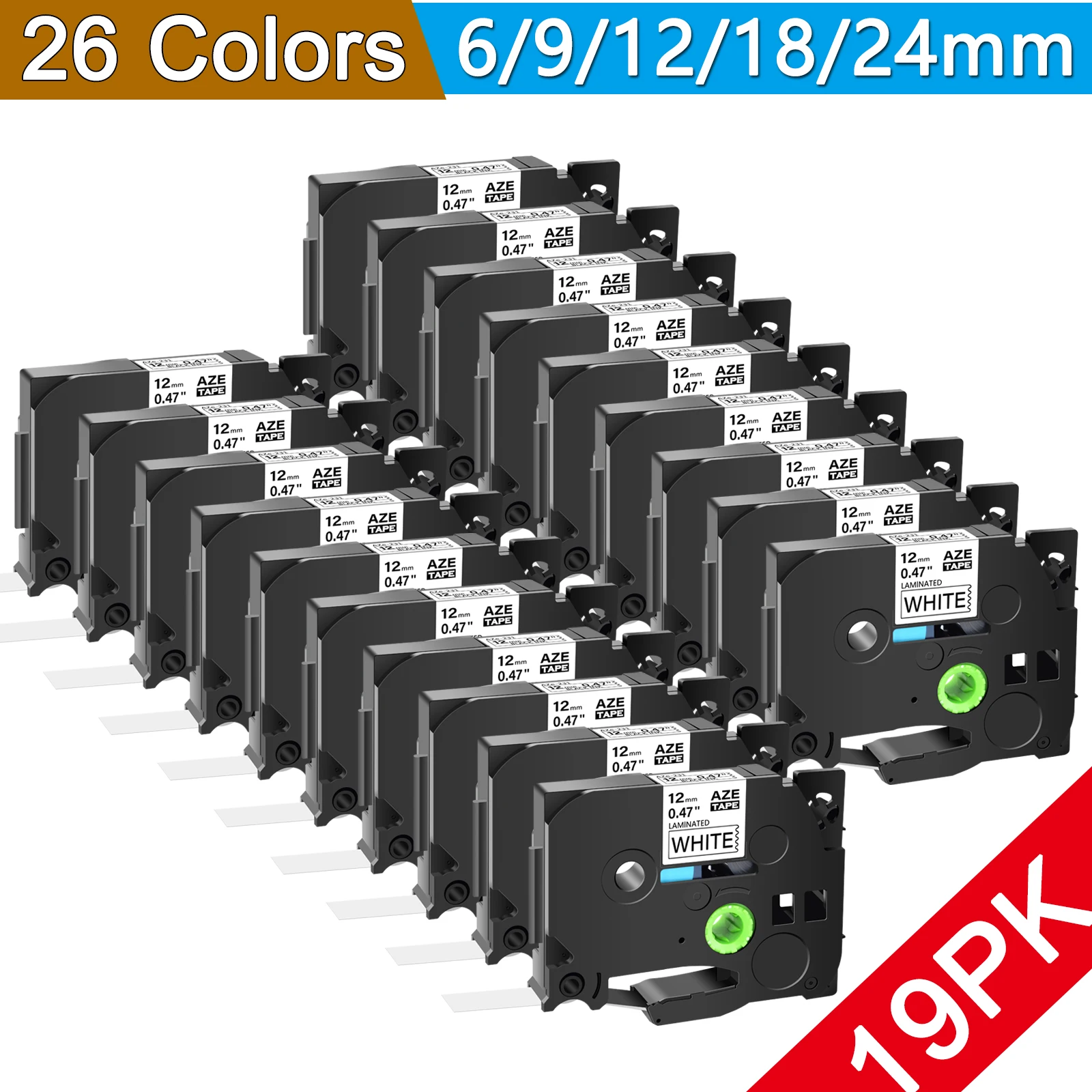 

19PK 12mm TZe Label TZE-231 FX231 334 Black on White Laminated Label Tapes Compatible for Brother P-touch PT-H110 Label Makers