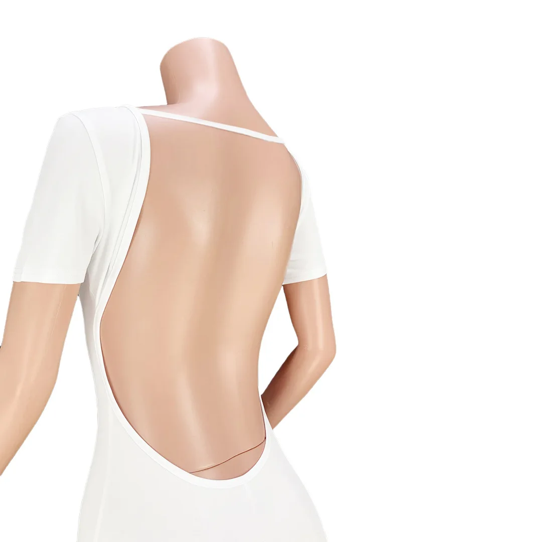 Lady Summer Backless Jumpsuit Solid Color Women Fashion Sexy Short Sleeve Slim Jumpsuit